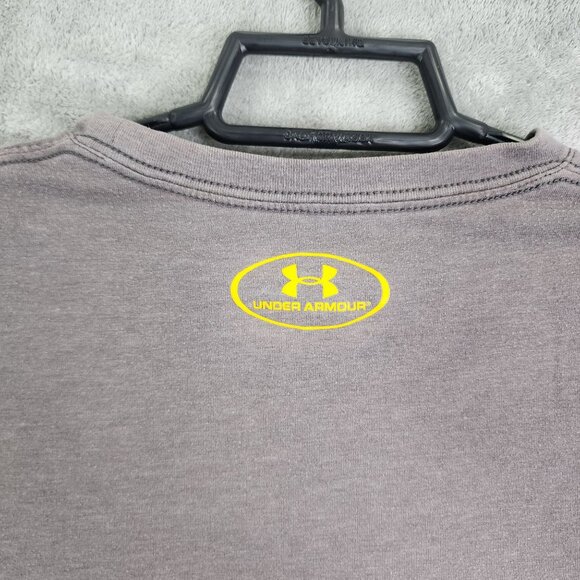 Mens Gray Under Armour HeatGear Loose Fit T Shirt Camouflage Logo Short Sleeve L - Picture 8 of 11
